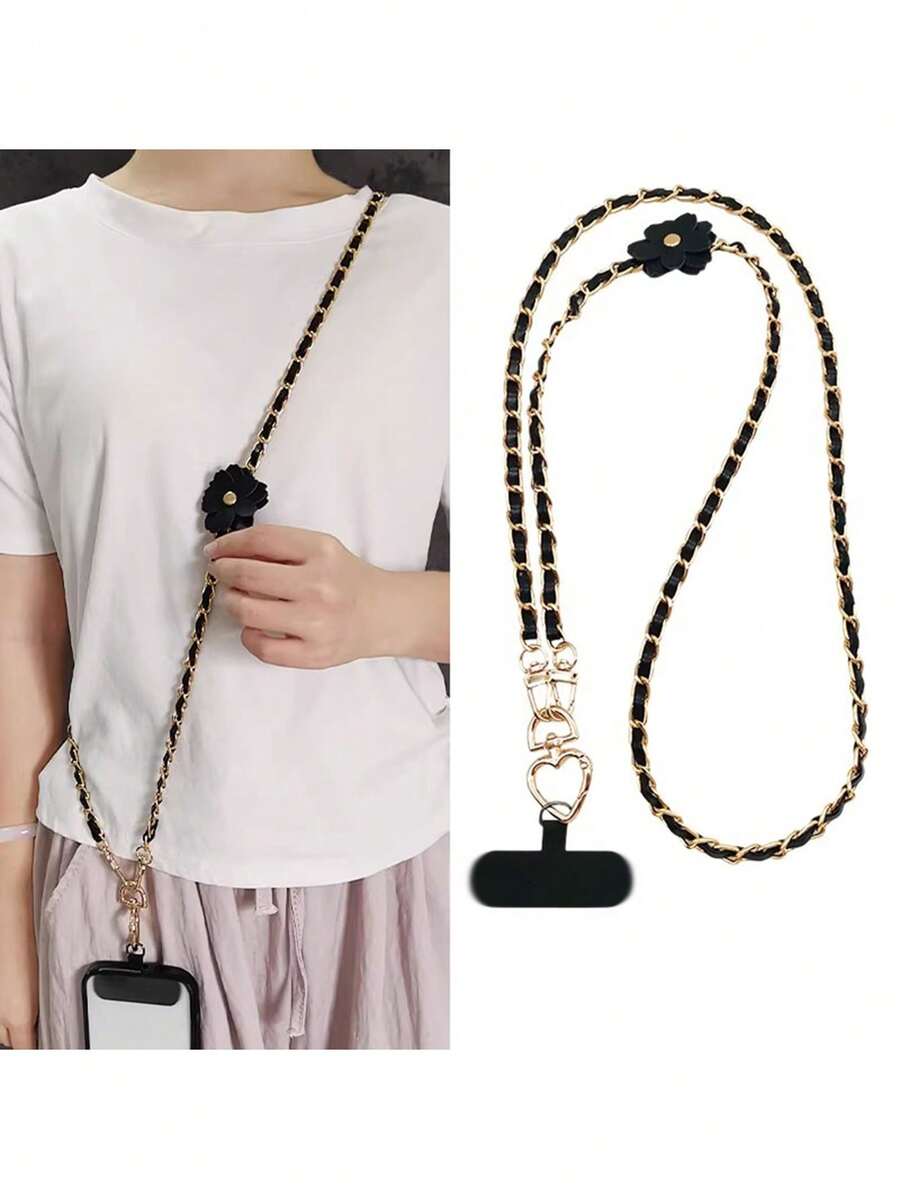 Long Floral Leather Lanyard Strap, Sturdy Camera Neck Strap, Crossbody Phone Holder, Anti-Lost Outdoor Accessory - Multicolor - View 1