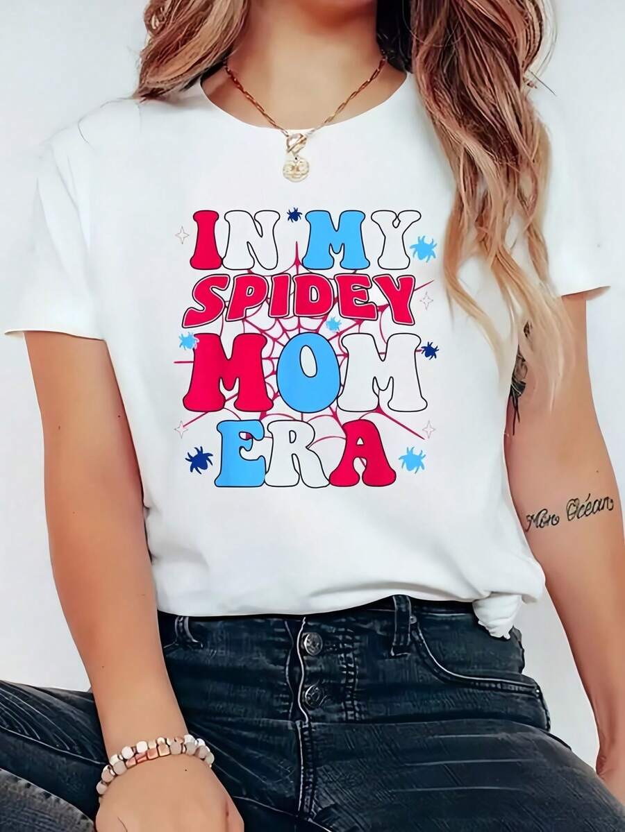 In My Spidey Mom Mothers Day-Shirt Print-Shirt, Casual Crew K Short Sve Comfort Tee Top Spring & Summer, Women's Clothing - 白色 - 查看 1