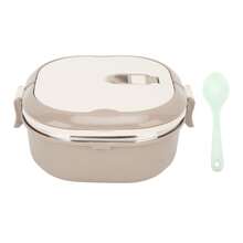 Boîte à lunch isotherme en acier inoxydable 304 : Boîte à lunch Bento portable et hermétique avec cuillère pour étudiants et bureaux, à une seule couche. - Nude - Voir 8