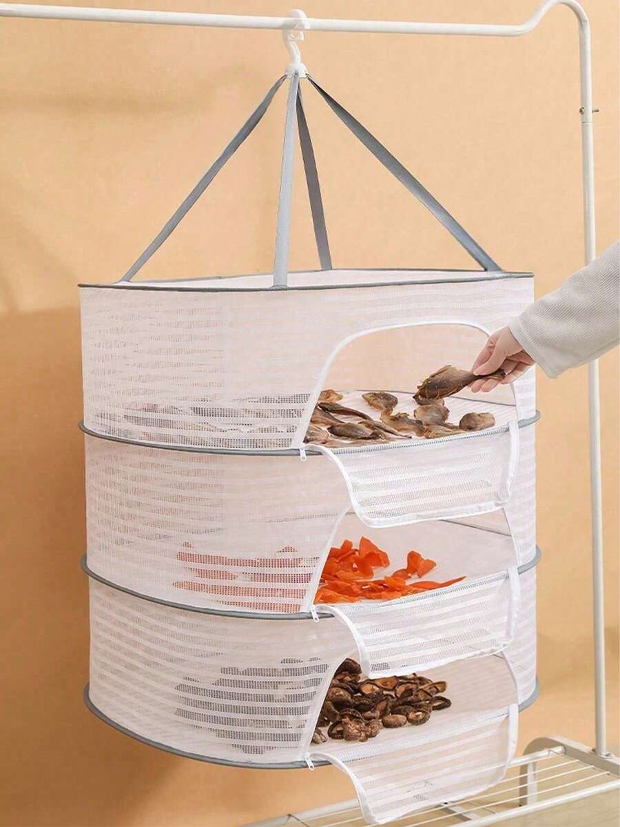 1pc Portable Foldable Multi-Functional Food Drying Basket With Windproof And Mosquito-Proof Net Cover For Drying Vegetables And Fish Dried Snacks - Multicolor - View 1