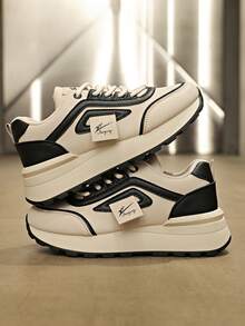 1双女士厚底运动鞋，休闲春秋新款，轻便时尚百搭，运动休闲跑步鞋 - 卡黑 - 查看 4