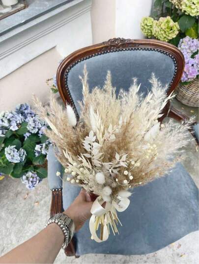 1 ramo de flores frescas mixtas, que incluye paniculata, eucalipto, lavanda y otras plantas naturales, adecuado para jarrón, boda, ramo de novia, decoración del hogar/oficina, fiesta, Día de San Valentín, Día de la Madre, decoración de boda