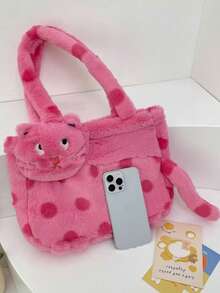 New Fashion Cute Plush Kitty Handbag Crossbody Bag Birthday Gift Single Room Bag Pack - Pink - View 3
