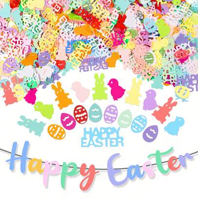 100pcs/1set Happy Easter Color Bunny EggsTable Confetti Decoration Banner,For Easter Party DIY Scene Table Scatter Decoration Banner Confetti
