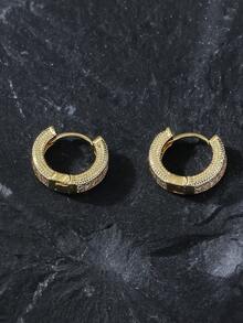 2pcs European & American Fashion Rhinestone Hoop Earrings, Unique Copper Earrings, Unisex Jewelry Accessories - Multicolor - View 7