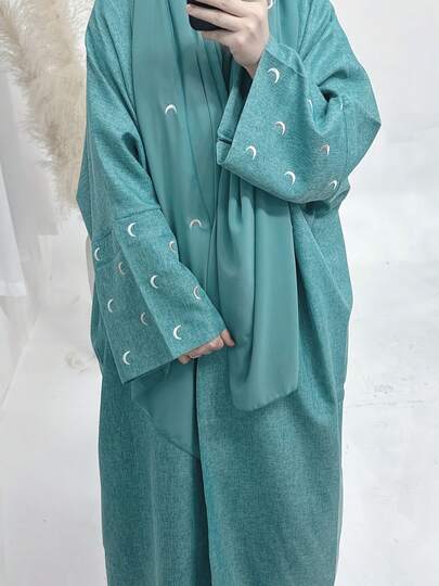 Abaya bordada con luna, túnica musulmana árabe de Oriente Medio