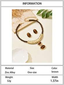 2pcs Elegant Vintage Tiger Eye Stone Textured Necklace & Earrings Jewelry Set For Women, Party, Celebration, Holiday Gift - Set - View 9