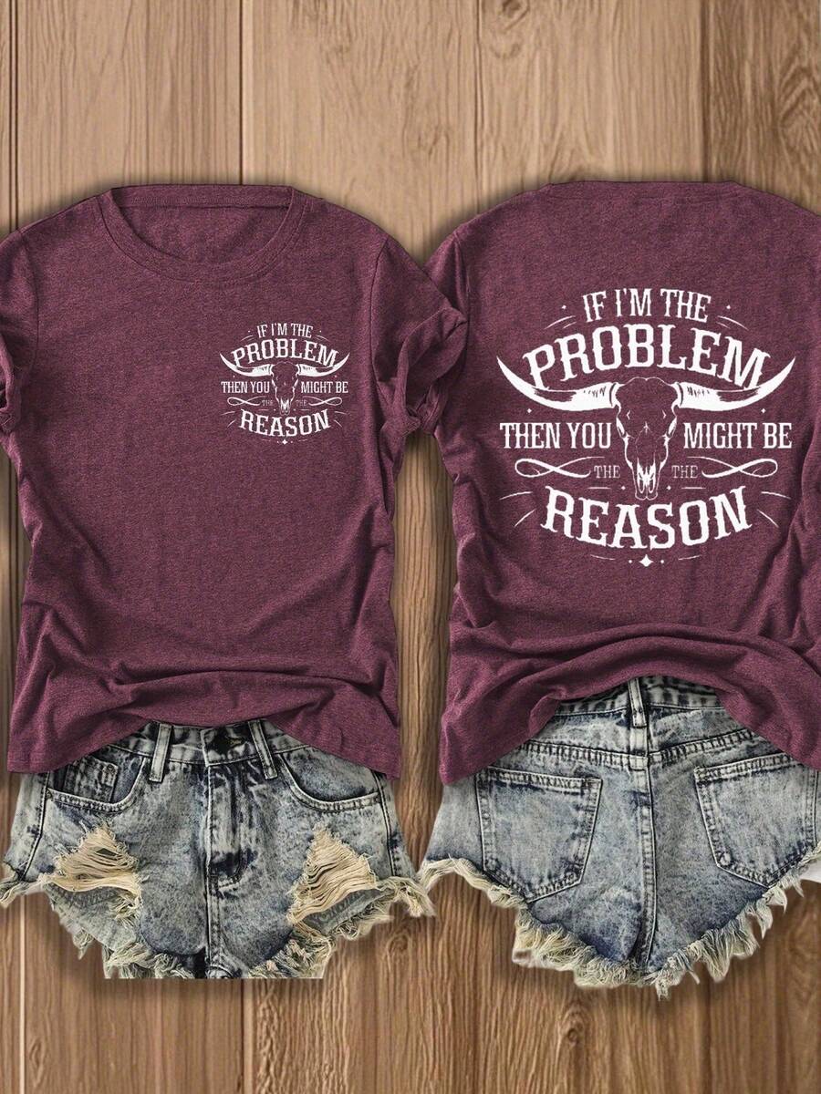 "If I'm The Problem" Funny Math Shirt - Double-Sided Print Cotton Tee | Soft & Comfortable | Mathematician Gift Idea For Couples, Him & Her - 酒紅色 - 查看 1