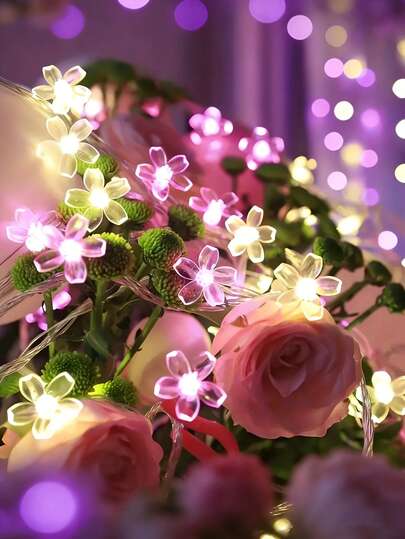 1pc Sakura LED Light String, Battery Powered Warm Pink Fairy Flower Lights, Warm Pink Sakura Lights, Desk Lamp, Bedroom Lights, Indoor Party Lights, Floral Decor Lights, Romantic Dreamy Floral Style, Sakura/Small Flower Pattern + Gentle Soft Glow