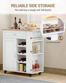 HaluPeit Serving Trolley With 3-Tier Wine Rack, Kitchen Trolley With Wheels, 3-Tier Storage Shelf, Wine Rack, For Kitchen, Living Rooms And Dining Rooms & Outdoor Use, 68 * 86 * 40 Cm - White - View 4