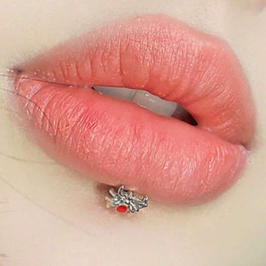 Anillo de labio de acero de titanio con diseño de araña, piercing de labio con estilo único europeo y americano - Piercing en el labio rojo con forma de araña de tres puntas - Ver 1