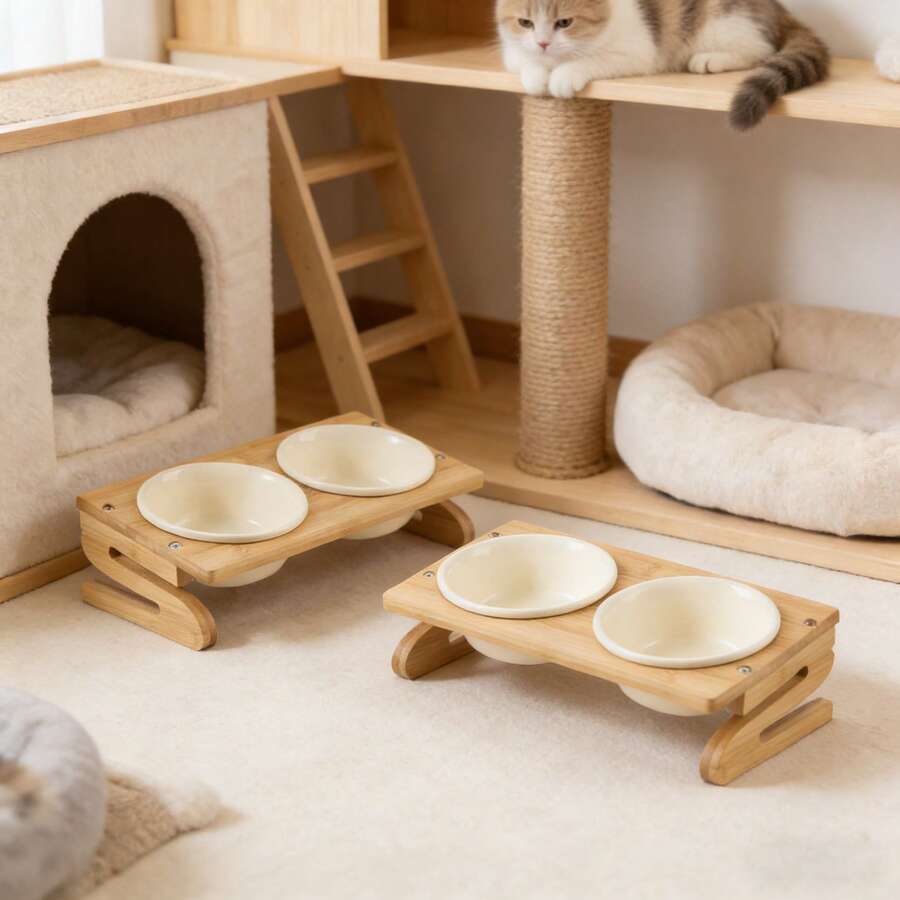Ceramic Pet Cat Bowl, Washable, Raised Stand Design To Protect Spine, Indoor Feeding Bowl, Easy To Clean - 300ml - View 1
