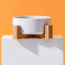 Bát ăn cho mèo, bát ăn cho chó, bát sứ, bát đựng nước, khung gỗ tích hợp bảo vệ đốt sống cổ, chân cao, bát uống nước đơn giản màu trơn cho thú cưng. - 400ml - Xem 5