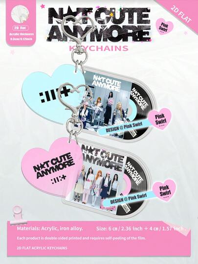 2D亚克力钥匙扣，创意扁平设计，“不再可爱”主题，Yunah、Minju、Moka、Wonhee、Iroha，少女风，KPOP粉丝音乐专辑纪念品，适合作为包包/汽车钥匙扣装饰，学生背包配件，经典元素钥匙扣，双面亚克力钥匙扣，适合作为礼物送给家人、朋友、Gllit粉丝