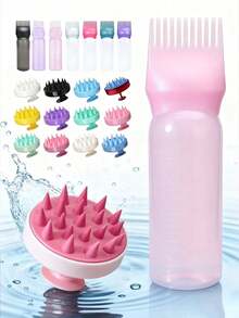 护发套装：喷雾瓶（200毫升/300毫升）、梳子瓶、染发剂和护发油瓶 - 染发剂瓶和头皮按摩梳，头皮清洁器和头部按摩器，缓解压力，促进头发生长，男女通用沐浴刷 - 让洗发更轻松快捷，适合家庭和沙龙使用 - 洗髮套裝 - 查看 2