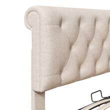 Hydraulic Double Bed Measuring 160x200 Cm. Adjustable Headboard With Metal Frame, With Storage, Mattress Not Included. - Beige - View 9