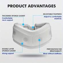 RPPR 1pc Adjustable Double-Layer Breathable Cervical Collar, Soft Foam Padded Removable Cover, Suitable For Night, Daily Life, Travel, Driving, Fits Neck Circumference 30-40cm, Grey - Grey - View 8