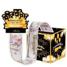 毕业季黑色金色剪影现金礼盒，惊喜存钱罐，透明袋礼品，适合儿童和成人，包含50个透明袋 - 以趣味的方式赠送现金礼物给亲朋好友 - 黑色 - 查看 10