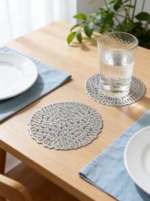 6-30pcs/Set Hollow PVC Small Water Drop Cup Mats, Tabletop Non-Slip Coasters For Holiday, Wedding, Daily Dining Decor - Silver - View 8