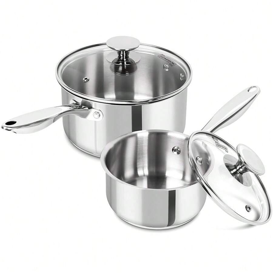 MICHELANGELO Stainless Steel Saucepan Set, 1QT & 3QT Saucepans With Lids, Nonstick Sauce Pan With Lid, Stainless Steel Pot Set 4 Pieces, Dishwasher , Induction Compatible - 1QT+3QT - 查看 1