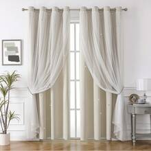 Rèm cửa sổ cắt hình ngôi sao màu hồng dễ thương 2 tấm, rèm cửa màu trơn cản sáng, rèm cửa trang trí viền ren cho phòng ngủ, phòng bé gái, phòng khách - Hồng - Xem 16