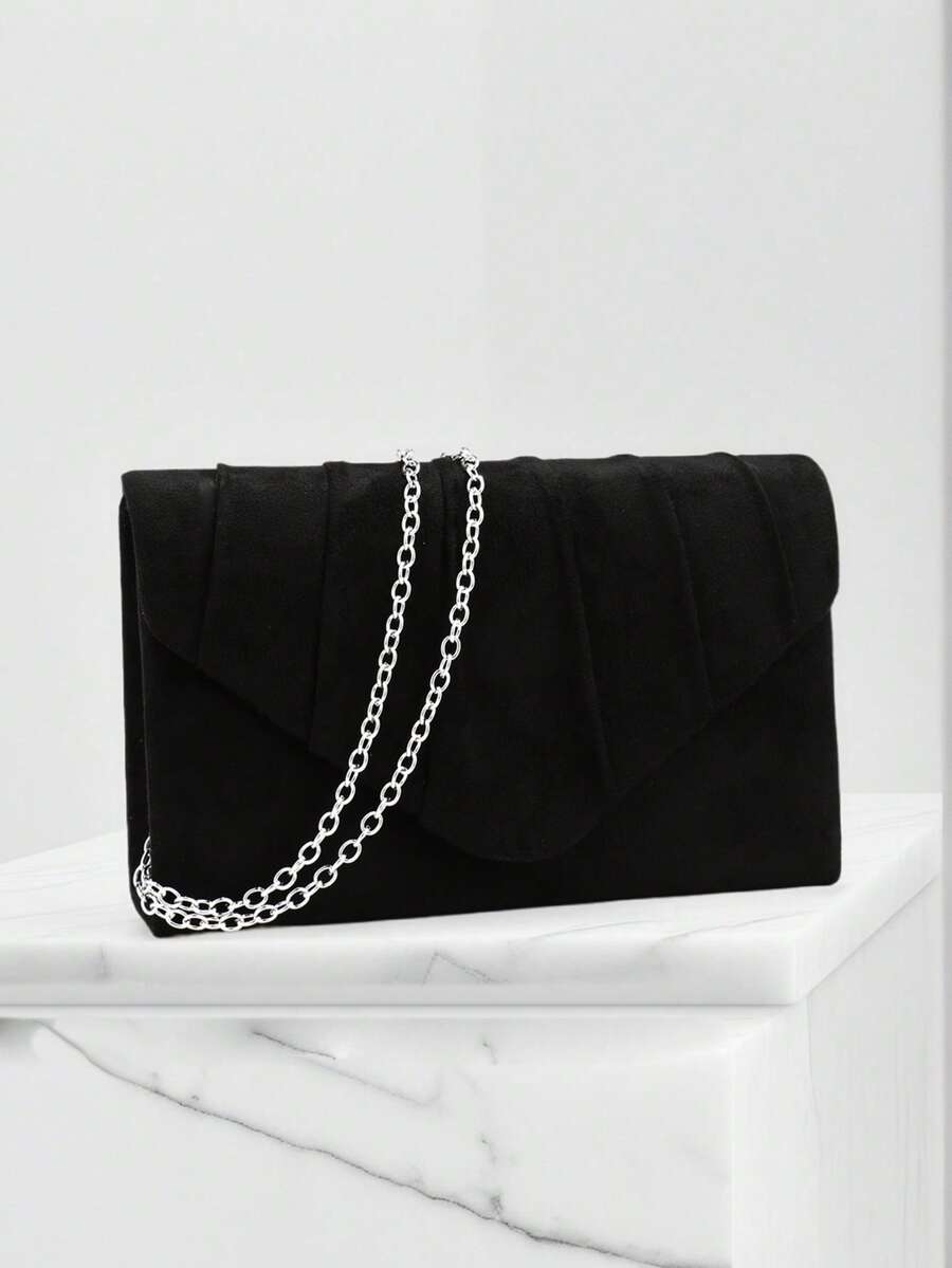 Valentine's Day Gift Heart-Shaped Metallic Chain Glitter Clutch Bag, Envelope Bag For Party, Wedding, Casual Use - Black - View 1