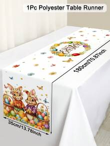 1 pieza Conejito colorido, huevo, mariposa Patrón de 35*180cm Camino de mesa de estilo granja de poliéster para Pascua, decoración alegre del hogar para Pascua, decoración de mesa de comedor para las vacaciones de primavera 2026 - Multicolor - Ver 4