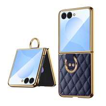 ALuoQ Fashion Quilted Leather (Non-Animal) Electroplated Ring Holder Phone Case, With Camera Protection, Compatible With Samsung Z Flip 3 4 5 6 7 Foldable Screen Protective Case - Blue - View 11