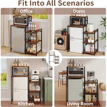 3-Tier Mini Fridge Stand With Storage Shelf, Adjustable Microwave & Coffee Bar Organizer, Heavy-Duty Steel Rack For Dorm Or Office - Brown - View 7