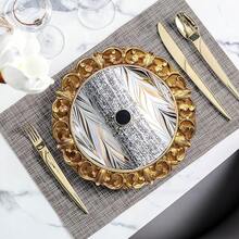 6 platos de servir de plástico con textura, con borde en relieve, en color dorado antiguo de 33 cm, para decoración de mesa, fiestas, bodas y días festivos - FD01G - Ver 6