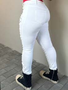 Women's Stretch Skinny Jeans - Curvy Fit High-Waisted Ripped Denim Pants With Zip & Button Closure, Sexy Bodycon Jeans For Voluptuous Women - trắng - Xem 7