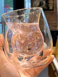 Adorabile tazza da caffè in vetro a forma di gatto, tazza per latte a doppia parete per colazione, caffè, succo, ideale come regalo di compleanno e per le feste, lavare a mano, stampa animale, bicchiere ovale riutilizzabile in vetro per uso familiare - Multicolore - Visualizzare 5