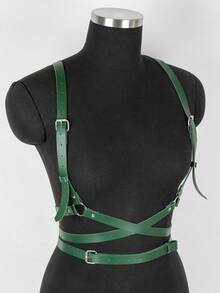1PC Adjustable Green PU Leather Harness Belt - Stylish Festival Belt For St. Patrick's Day - A - View 7