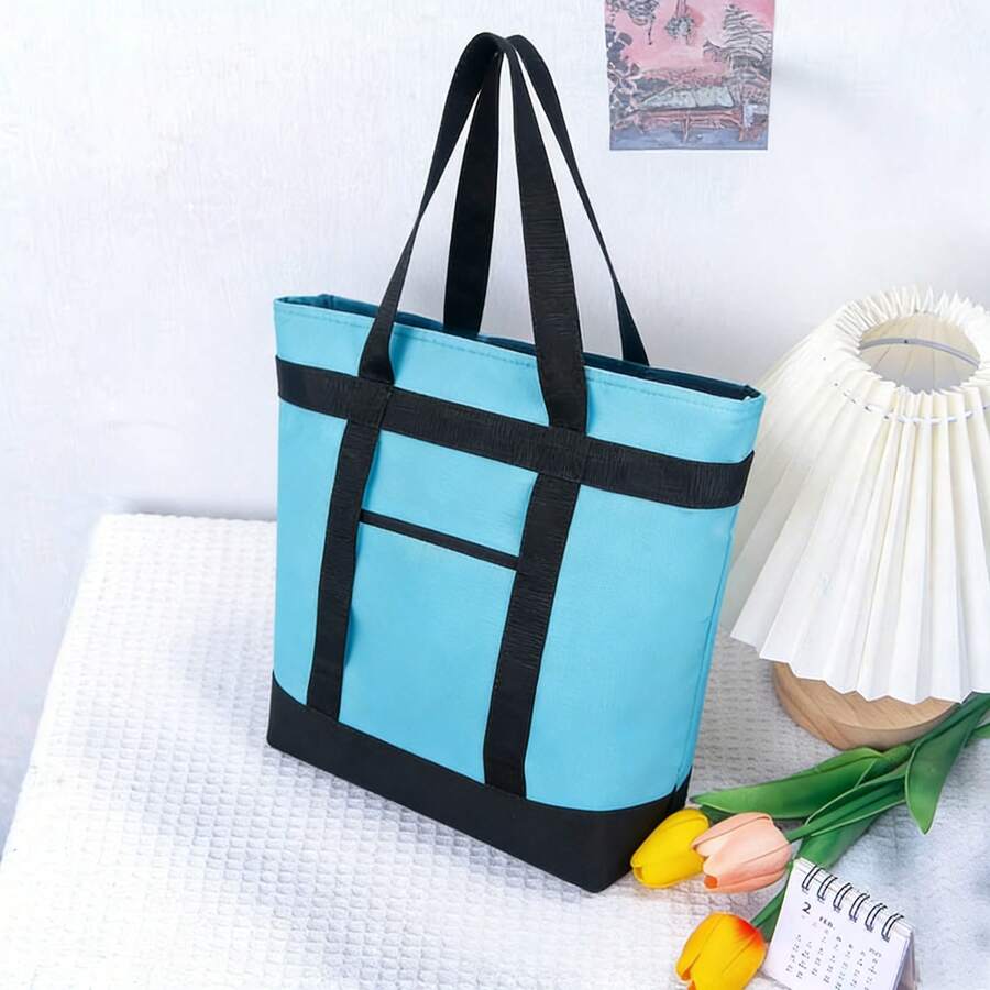 ZBEZBE Insulated Reusable Tote Bag For Grocery Shopping For Women/Men, Pizza/Food Delivery Bag To Keep Food Cold/Doordash/Grubub, Cooler Bags For Travel/Beach/Picnic - Màu xanh nhạt - Xem 1