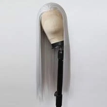 ZigZag Hair 13x4 Lace Front Wig, Heat Resistant Fiber, 180% Density, Pre-Plucked Natural Hairline, Suitable For Daily, Festival And Party Wear, Available In Light Blue, Ginger Brown, Silver - Multicolor - View 3