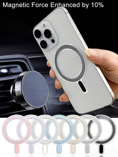 Pegatina magnética con patrón de piña de cristal láser MagSafe de un solo clic, placa de metal para teléfono con fuerza magnética un 10% talla grande fuerte y ultra delgada, pegatina para soporte de coche, apta para carga inalámbrica y accesorios magnéticos