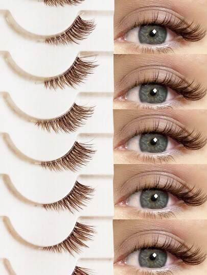 Asiteo 10 Pairs Brown Half Lashes With Clear Band Natural Look Cat Eye Lashes Tail Elongated Eyelashes Fluffy Wispy Soft Faux Mink Lashes Natural Makeup,Suitable For Daily Makeup, Beauty Blogger Makeup Strip Lashes,Lashes,Fake Lashes,Eid,Moon,Gift,Vocation,Proposal Gifts,Bachelor Party,Bridal Party.