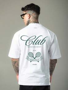 DMUNIZ Streetwear Oversized T-Shirt, High Neck, Tennis Club, New Release, 100% Cotton - trắng - Xem 3