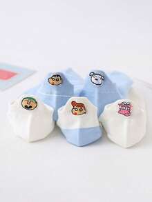 CRAYON SHINCHAN 5 Pairs Crayon Shin-Chan Printed Socks, Cute Cartoon Embroidery Design, Soft & Comfortable Women Ankle Socks, Spring/Summer - Multicolor - View 2