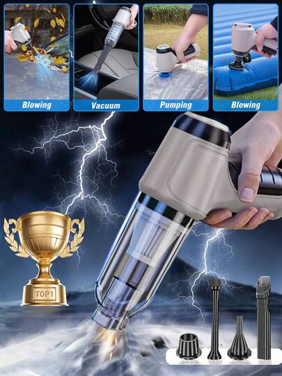 3-In-1 Car Vacuum Cleaner With Strong Suction Power Portable Compact Handheld Wireless Vacuum Cleaner Suitable For Dry And Wet Cleaning, Car Accessories, 2400mAh