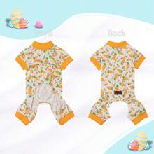 1件宠物狗狗连体衣，复活节黄色胡萝卜印花宠物服装，适合小型/中型犬、猫咪，宠物居家服，完美的复活节派对礼物 - 黃色 - 查看 5