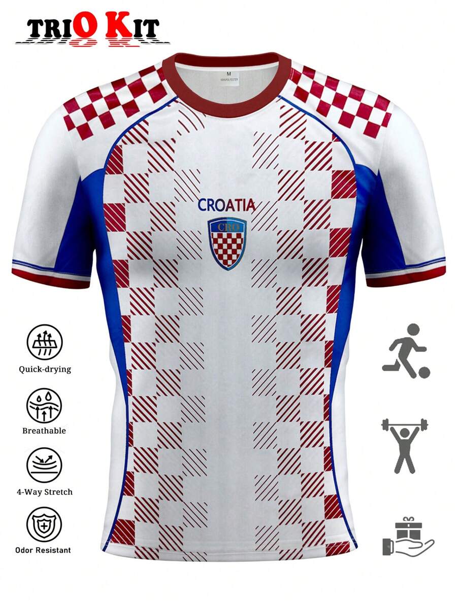 2026 World Cup Croatia Football Jersey - Unisex & Youth Series. Includes Professional "Checkered Army" Match Jersey, Comfortable Crew Neck T-Shirt, And Outdoor Sportswear. Ideal For Supporting The National Team, Training, And Daily Exercise. A Great Gift For Fans Or Personal Wear. - White - View 1