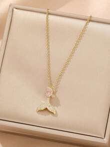 1件金色美人鱼尾吊坠项链，精致别致，适合约会、送礼、日常佩戴（OPP袋包装） - 黃金色 - 查看 1