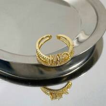 1pc Multi-Layer Rotating Flexible Fidget Ring, Adjustable Open Design With Rhinestones, Casual & Versatile Creative Jewelry Suitable For Daily Wear - 金色 - 查看 2