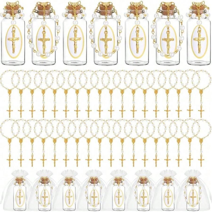 36件/套圣水天主教十字架念珠圣水容器水杯软木塞，适用于基督教教堂洗礼、初领圣体、耶路撒冷婚礼派对礼品 - 彩色 - 查看 1