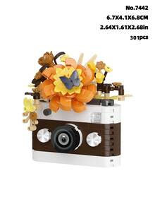 6pcs (0-5 Inches) Camera Simulation Building Block Toy Models, Made Of ABS Plastic, Cute Camera Shaped Blocks With Camera & Flower Patterns, Simple Assembly, Great DIY Gift And Home Decor Accessory - Multicolor - View 18