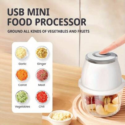 304 Stainless Steel Powerful Portable Electric Food Processor - 350ML Mini USB Wireless Handheld Vegetable & Meat Garlic Slicer