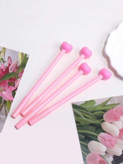 4 Packs Heart Shaped Ballpoint Pens, Pink Gel Ink Pens For Smooth Writing, Office Supplies & School Essentials, Gift Pens For Friends, Portable Desk Accessories With Fashion Design