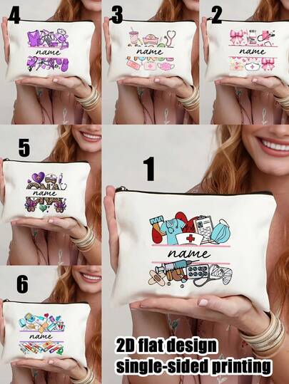 Custom Nurse Makeup Bag, Personalized Nurse Cosmetic Bag, Custom Name And Medical Theme Makeup Organizer, Toiletry Bag, Engravable Name, Perfect For New Graduates, Student Gifts, Friends, Beach, Anniversaries, Graduations, And Weddings