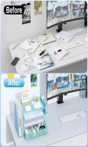Gianotter Desk Organizers And Accessories With File Holder, 4-Tier Desk Accessories &Amp; Workspace Organizers With Drawer And 2 Pen Holder, Paper Organizer For Office Supplies (Blue) - MàuB - Xem 2